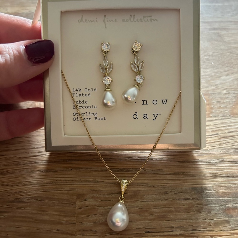 a new day Gold and Pearl Earrings